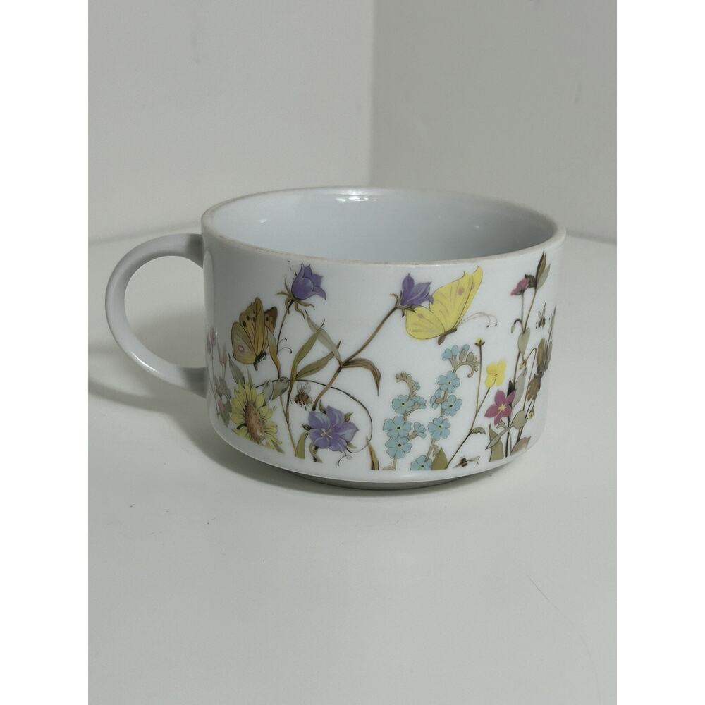 Nature Garden Society soup mug/cup Butterflies & Flowers China